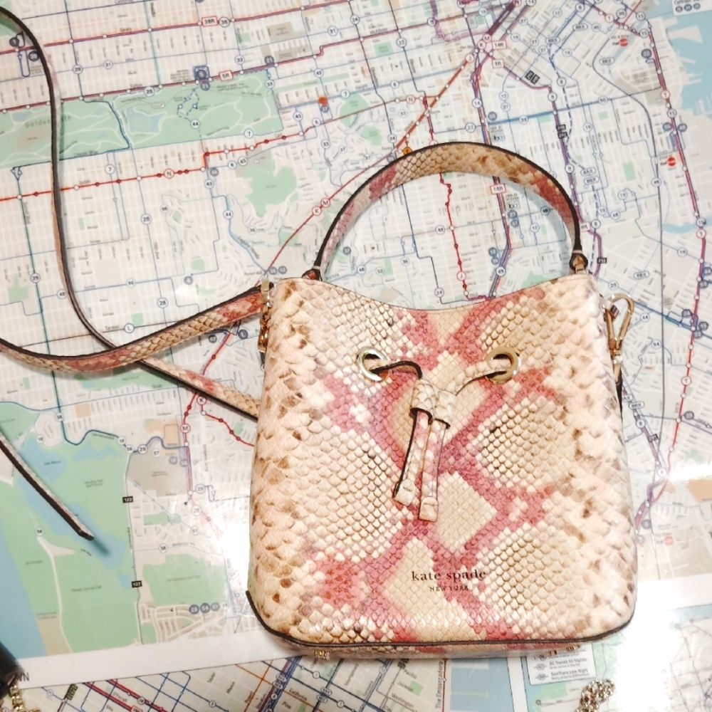 Kate Spade New Arrivals Pink and Cream Snake Print Crossbody Bag